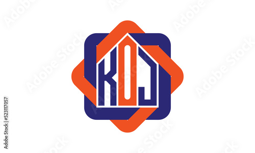 KOJ three letter real estate logo with home icon logo design vector template | construction logo | housing logo | engineering logo | initial letter logo | minimalist logo | property logo | photo