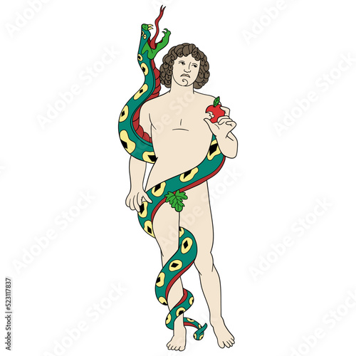 Vector illustration adam snake and apple