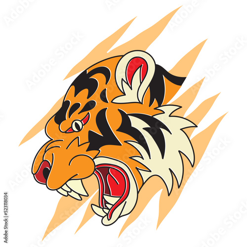 Vector illustration tattoo tiger head off print style