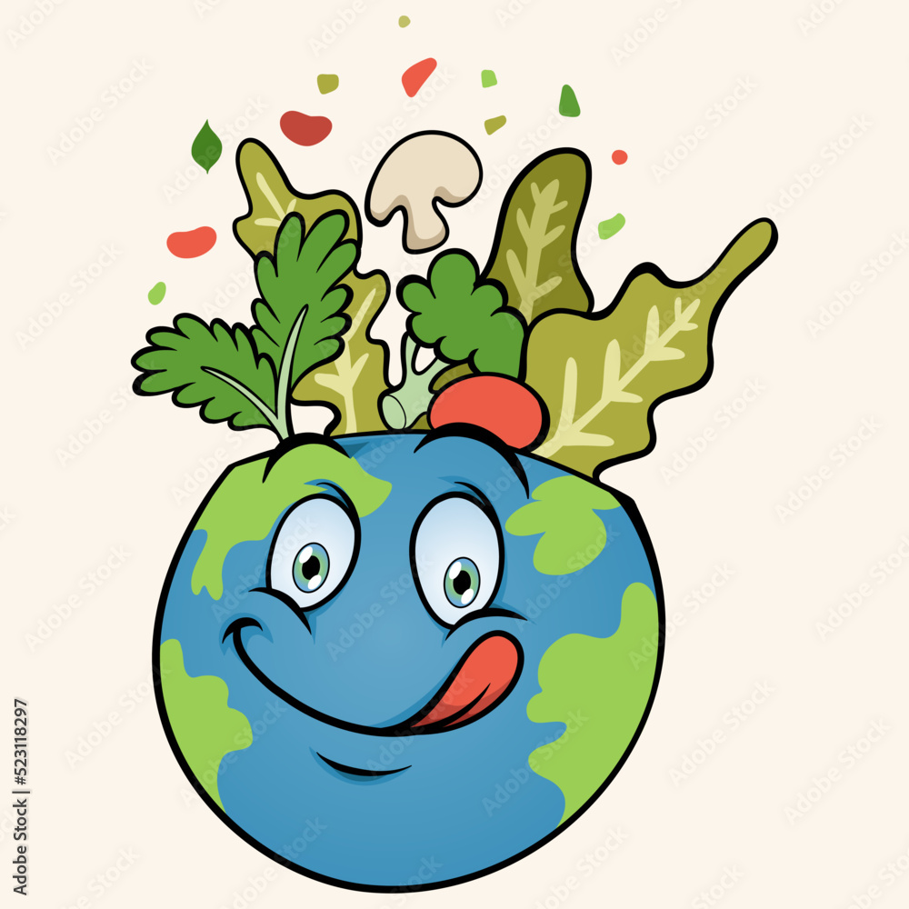 Fototapeta premium Cartoon healthy vegan world bowl smiling