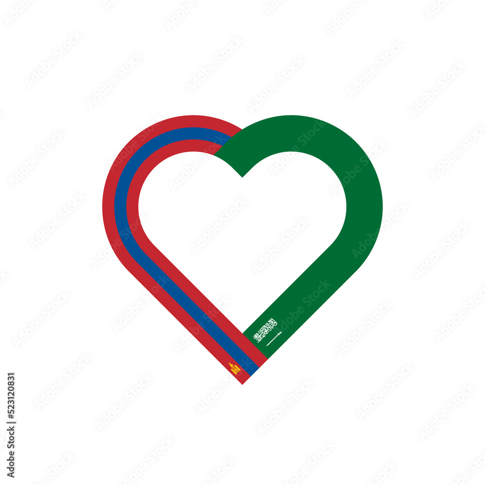 unity concept. heart ribbon icon of mongolia and saudi arabia flags. vector illustration isolated on white background unity concept. heart ribbon icon of mongolia and saudi arabia flags. vector illustration isolated on white background