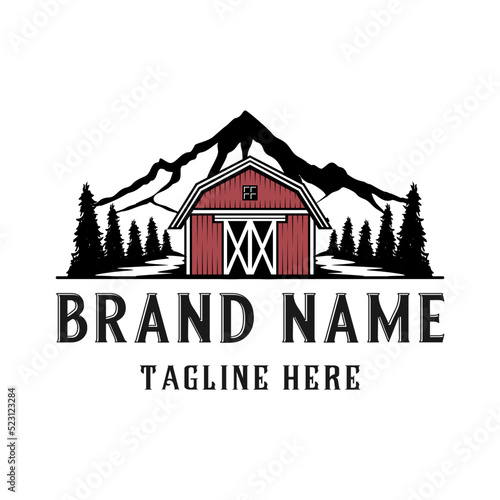 farm logo design. with the concept of agriculture, trees and mountains.
