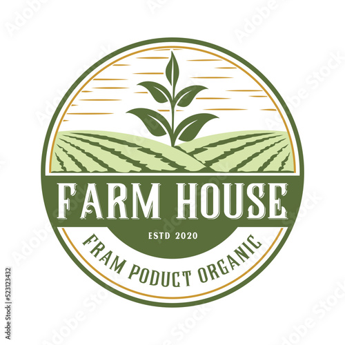 farm vintage logo design. the concept of agricultural land with the symbol of plant seeds