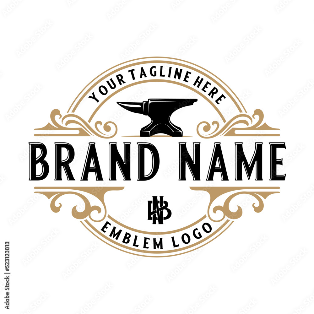 Fototapeta premium vintage anvil logo design. for blacksmith