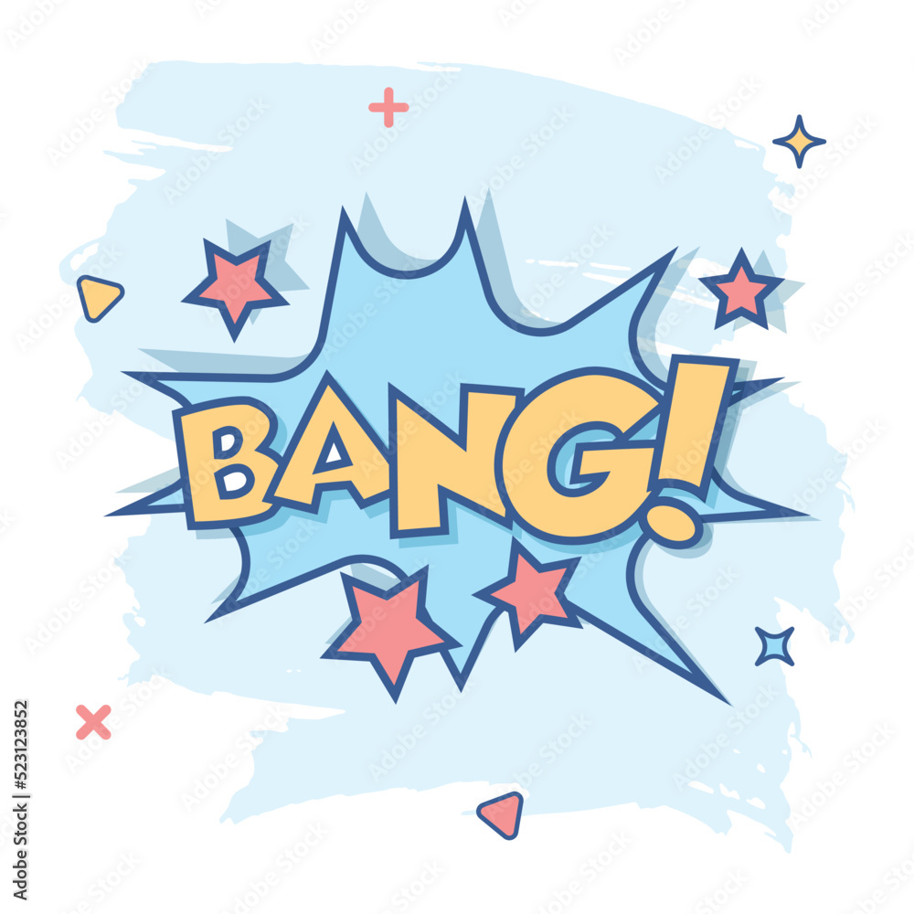 Fototapeta premium Vector cartoon bang comic sound effects icon in comic style. Sound bubble speech sign illustration pictogram. Bang business splash effect concept.