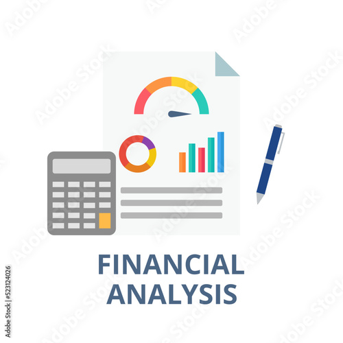 Financial analysis vector. Finance, accounting, management and business concept. Manager uses financial statement to analyze business performance.