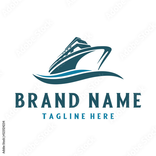 boat vector logo design with boat and waves concept.