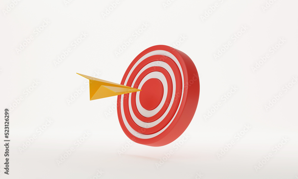 Yellow paper plane going to target on white background Yellow paper plane going to target on white background