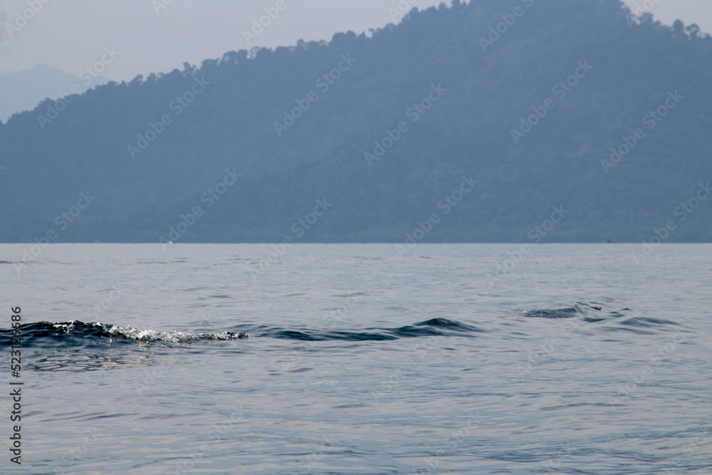 Fototapeta premium Blue ocean on island background and blue clouds