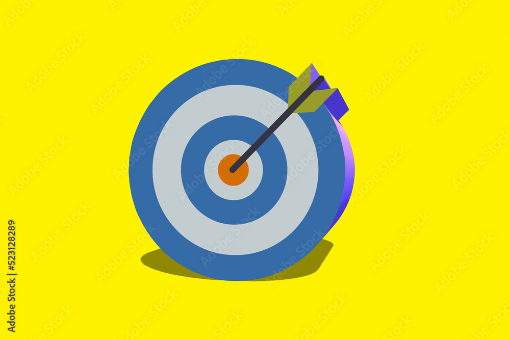 Target with arrow, 3d rendering dart board scoring on yellow background Target with arrow, 3d rendering dart board scoring on yellow background