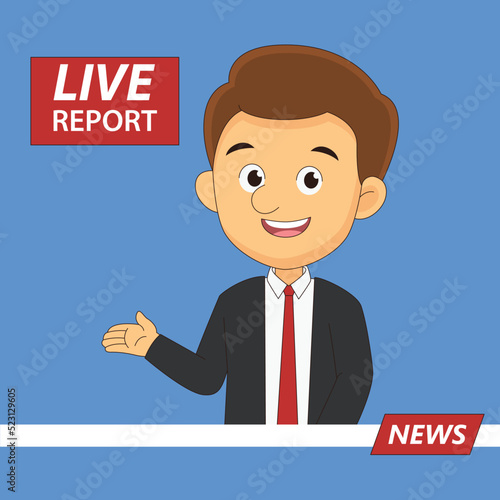 News presenter, male newsreader or newscaster broadcasting.