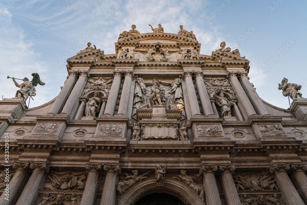 detail of a beautiful old baroque church in Venice, Italy 