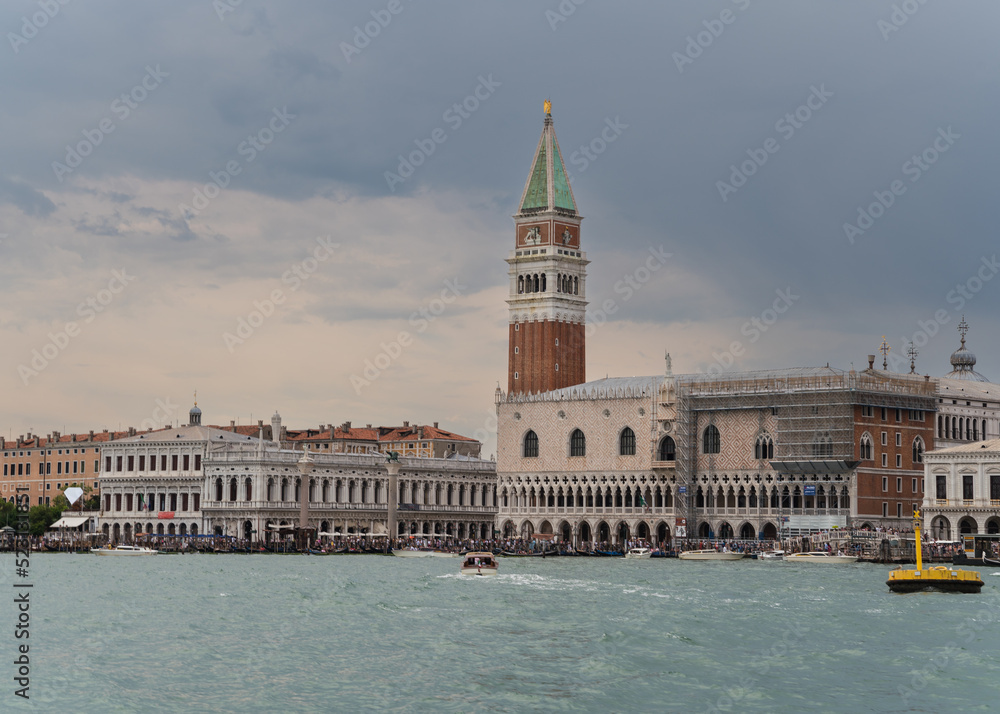 Beautiful landscape of Venice from the lagoon with a cloudy sky