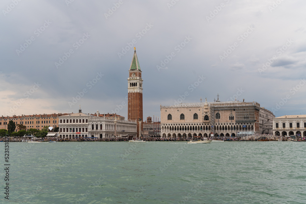 Beautiful landscape of Venice from the lagoon with a cloudy sky