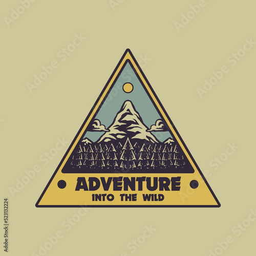 Triangle shaped emblem of pine forest mountain