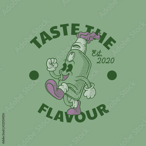 Cartoon emblem of happy electric cigarette mascot with retro style