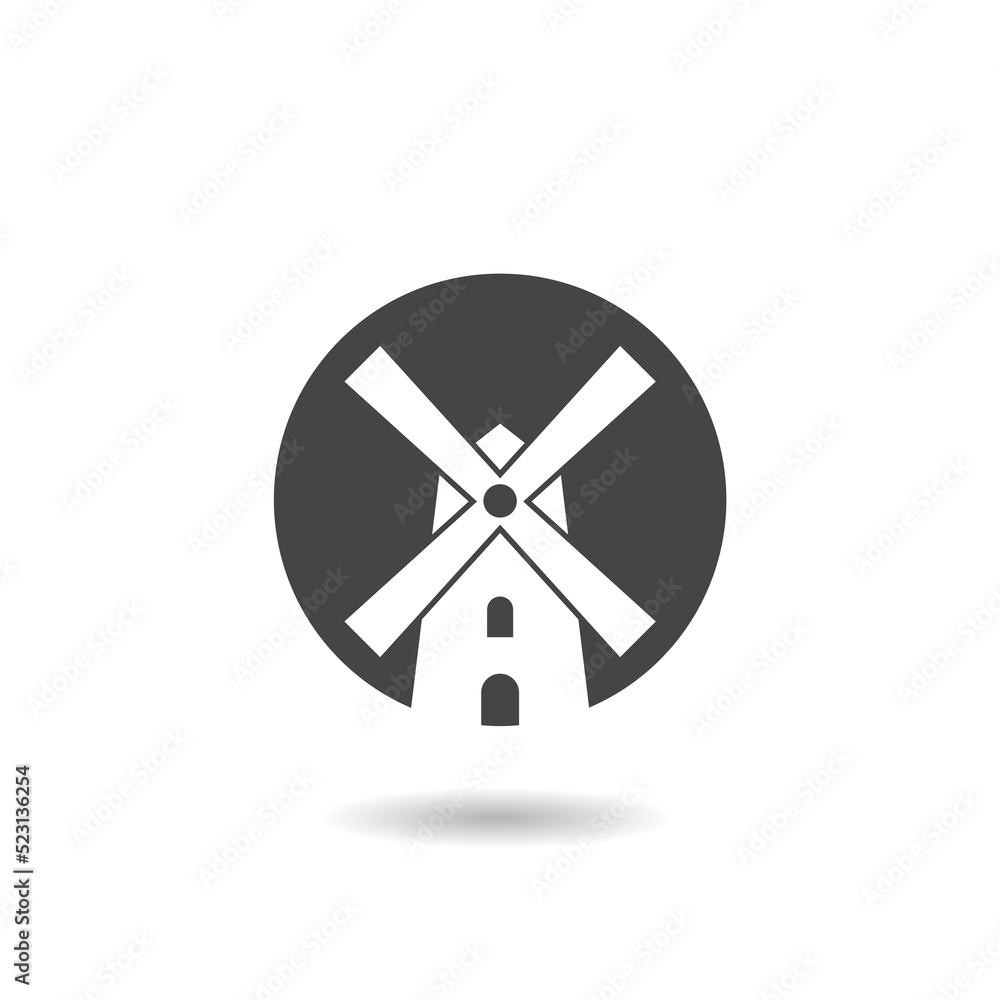Old Windmill icon with shadow Old Windmill icon with shadow