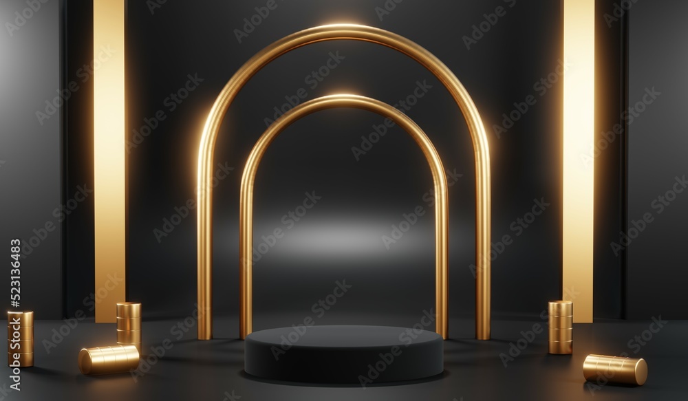 3D rendering of blank product background for cream cosmetics Modern black podium background 3D rendering of blank product background for cream cosmetics Modern black podium background