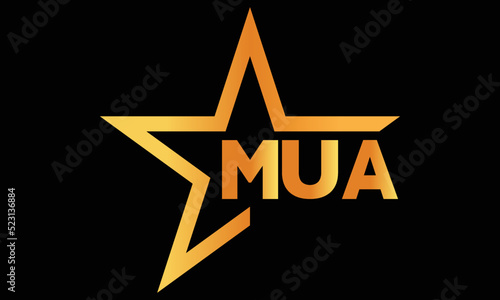 MUA golden luxury star icon three letter logo design vector template. royal logo | luxury logo | jewelry logo | premium logo | iconic logo | Victoria logo |