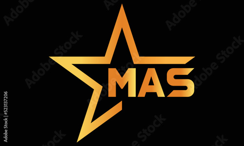 MAS golden luxury star icon three letter logo design vector template. royal logo | luxury logo | jewelry logo | premium logo | iconic logo | Victoria logo |