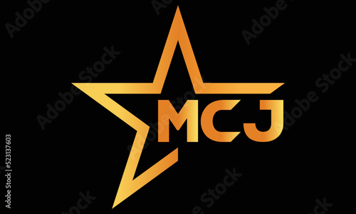 MCJ golden luxury star icon three letter logo design vector template. royal logo | luxury logo | jewelry logo | premium logo | iconic logo | Victoria logo | photo