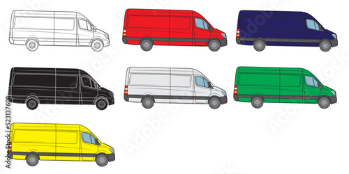 Set of commercial minibus. Profile view.Isolated on a white background