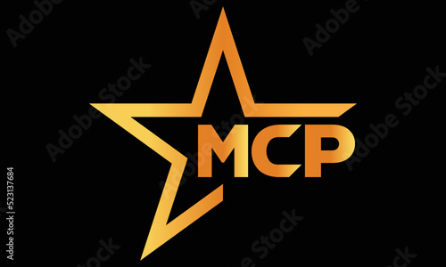 MCP golden luxury star icon three letter logo design vector template. royal logo | luxury logo | jewelry logo | premium logo | iconic logo | Victoria logo | photo