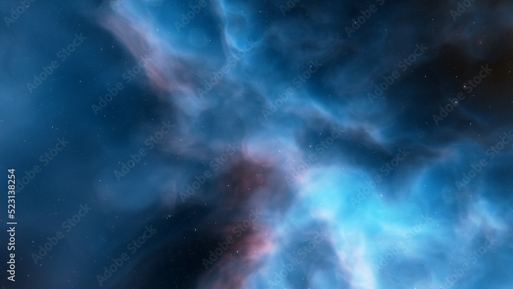 Cosmic background with a blue purple nebula and stars
