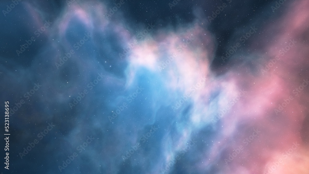 Fototapeta premium Deep space nebula with stars. Bright and vibrant Multicolor Starfield Infinite space outer space background with nebulas and stars. Star clusters, nebula outer space background 3d render 