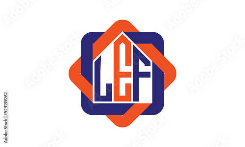 LEF three letter real estate logo with home icon logo design vector template | construction logo | housing logo | engineering logo | initial letter logo | minimalist logo | property logo |