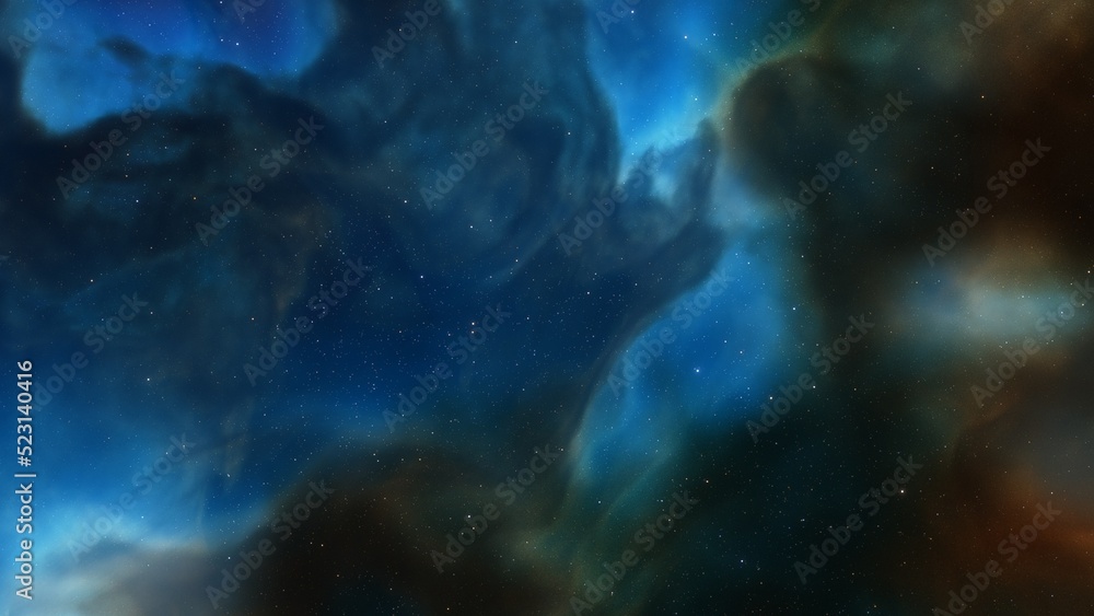 Deep space nebula with stars. Bright and vibrant Multicolor Starfield Infinite space outer space background with nebulas and stars. Star clusters, nebula outer space background 3d render
