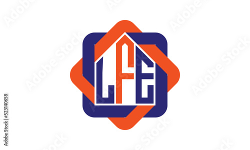 LFE three letter real estate logo with home icon logo design vector template | construction logo | housing logo | engineering logo | initial letter logo | minimalist logo | property logo | photo