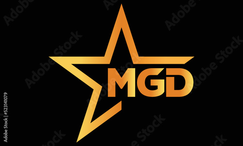 MGD golden luxury star icon three letter logo design vector template. royal logo | luxury logo | jewelry logo | premium logo | iconic logo | Victoria logo | photo