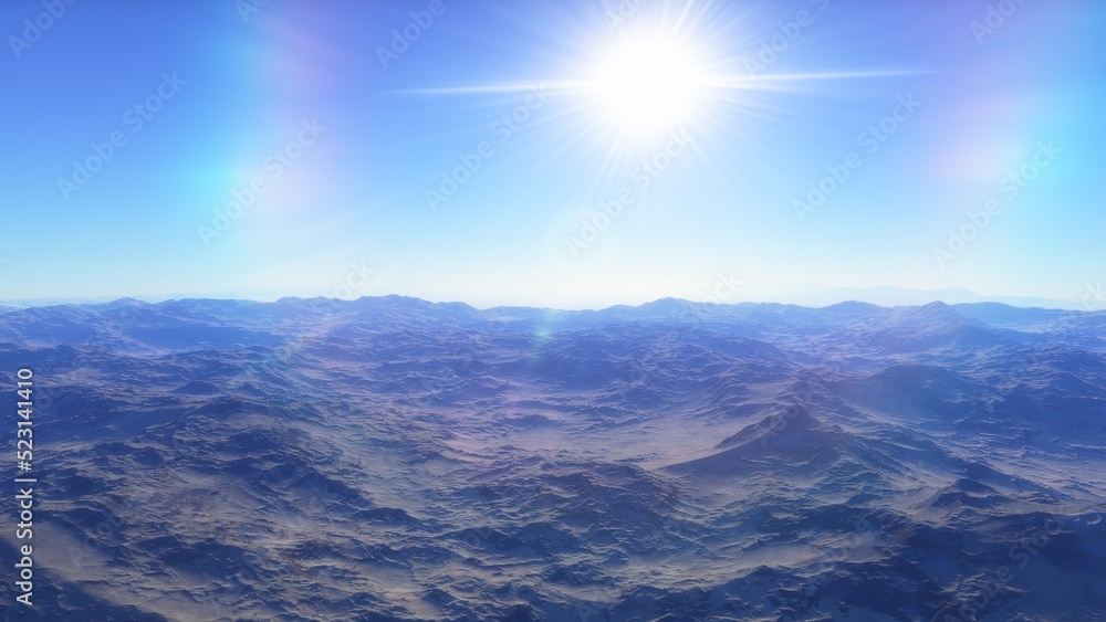 Mars like red planet, with arid landscape, rocky hills and mountains, for space exploration and science fiction backgrounds.
Mars like red planet, with arid landscape, rocky hills and mountains, for space exploration and science fiction backgrounds.