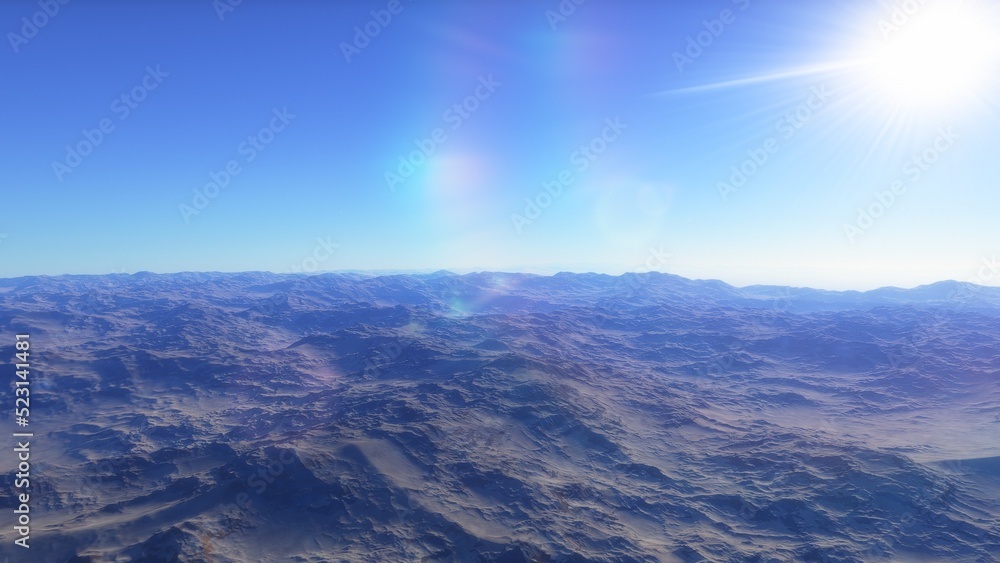 Mars like red planet, with arid landscape, rocky hills and mountains, for space exploration and science fiction backgrounds.
Mars like red planet, with arid landscape, rocky hills and mountains, for space exploration and science fiction backgrounds.