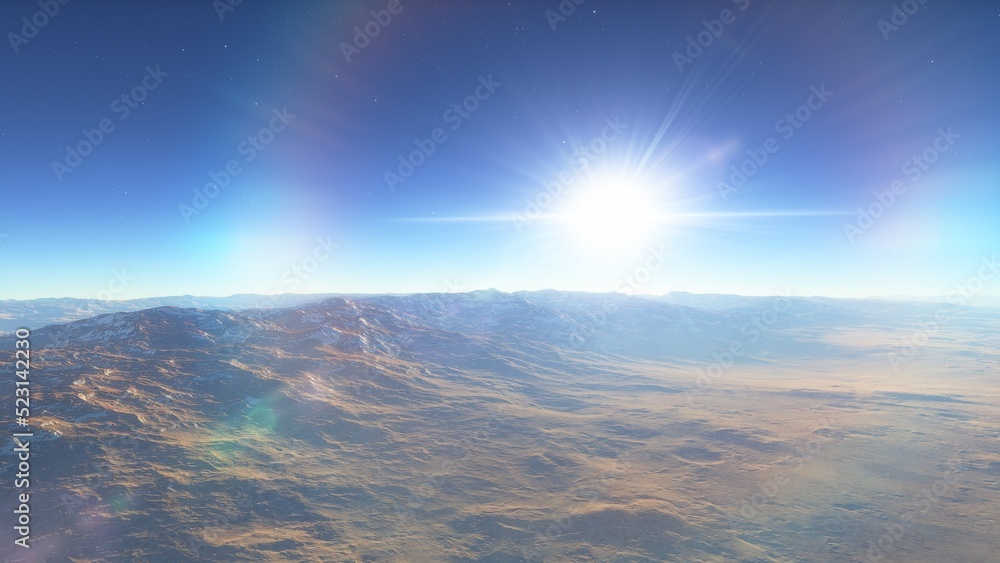 Mars like red planet, with arid landscape, rocky hills and mountains, for space exploration and science fiction backgrounds.
Mars like red planet, with arid landscape, rocky hills and mountains, for space exploration and science fiction backgrounds.