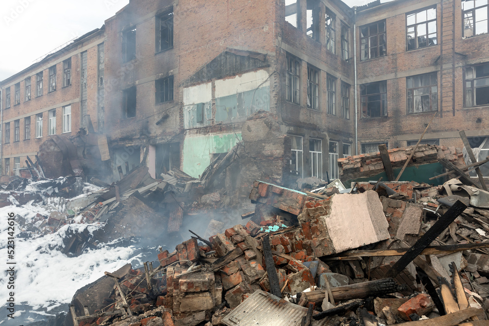 Fototapeta premium Work of firefighters in Kharkiv after the Russian missile attack