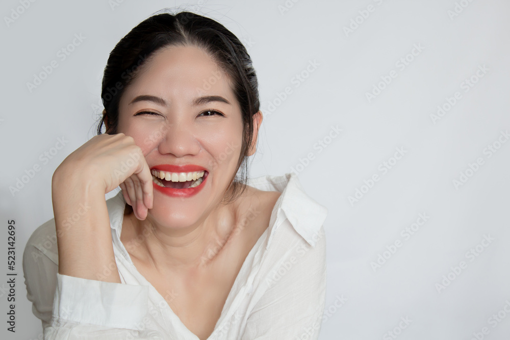 Asian Beautiful woman are very happy with smile and laugh to cerebrate a success in her life. Mental healthy concept Asian Beautiful woman are very happy with smile and laugh to cerebrate a success in her life. Mental healthy concept