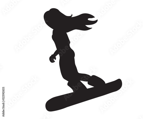 shadow,silhouette of a girl snowboarding