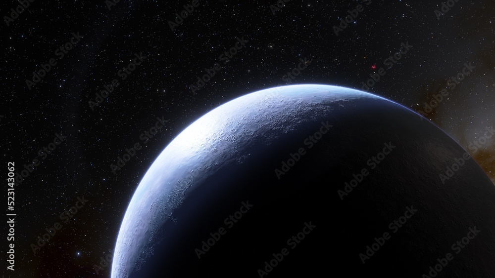 super-earth planet, realistic exoplanet, planet suitable for colonization, earth-like planet in far space, planets background 3d render
