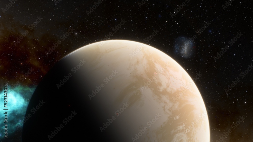 Naklejka premium super-earth planet, realistic exoplanet, planet suitable for colonization, earth-like planet in far space, planets background 3d render 
