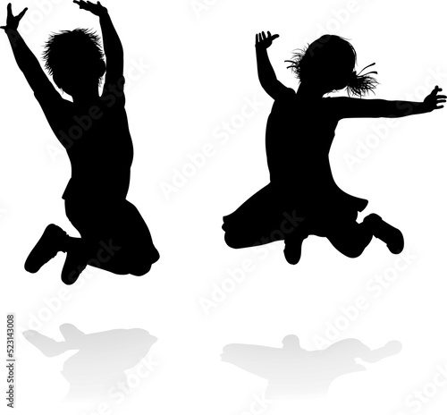 Happy boy and girl silhouet...