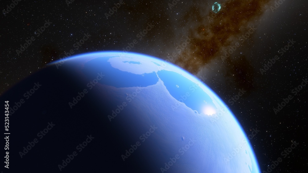 Fototapeta premium super-earth planet, realistic exoplanet, planet suitable for colonization, earth-like planet in far space, planets background 3d render 