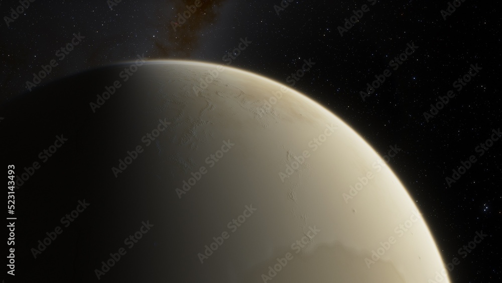 super-earth planet, realistic exoplanet, planet suitable for colonization, earth-like planet in far space, planets background 3d render
