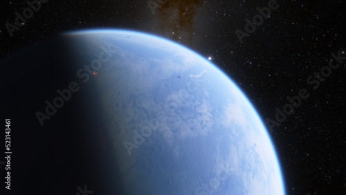 super-earth planet, realistic exoplanet, planet suitable for colonization, earth-like planet in far space, planets background 3d render 