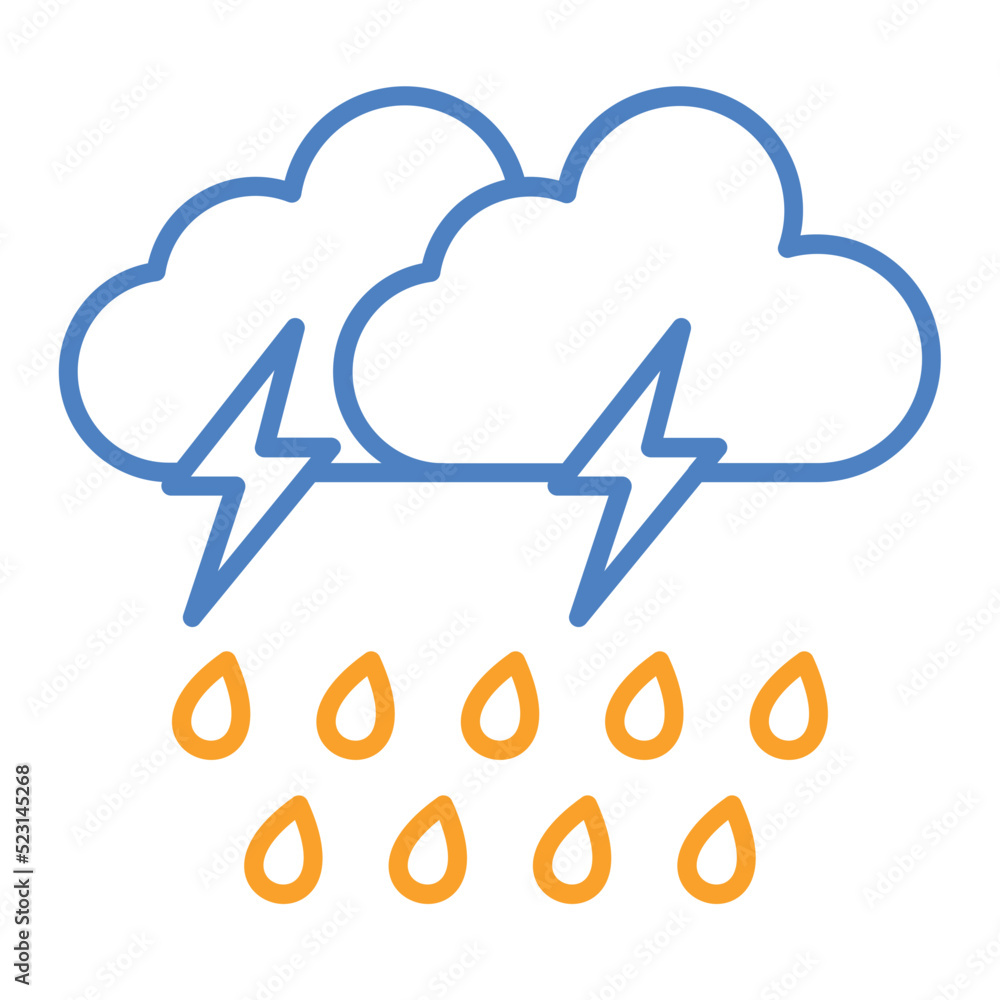 Rain Storm Blue And Orange Line Icon Rain Storm Blue And Orange Line Icon