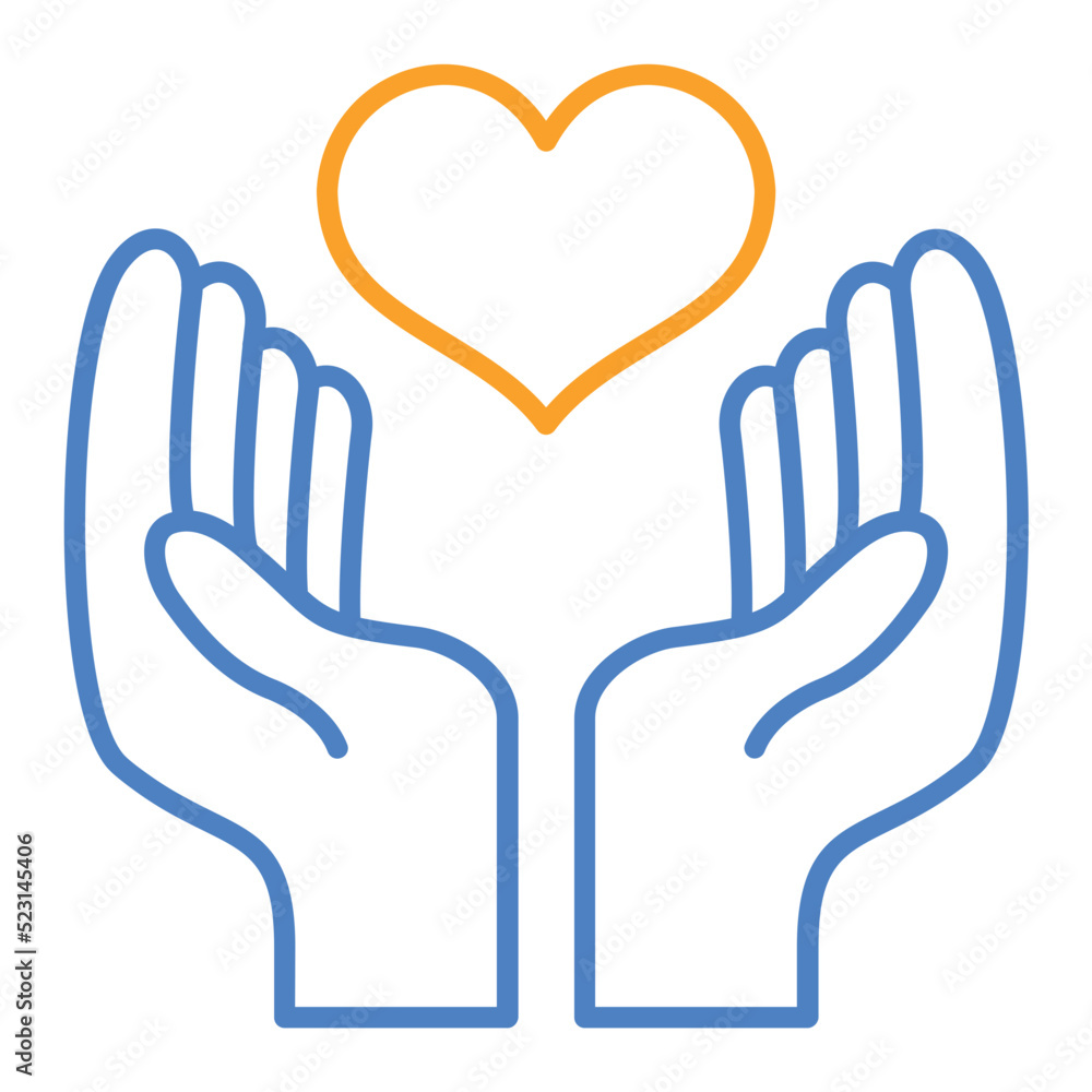 Hand With Heart Blue And Orange Line Icon Hand With Heart Blue And Orange Line Icon