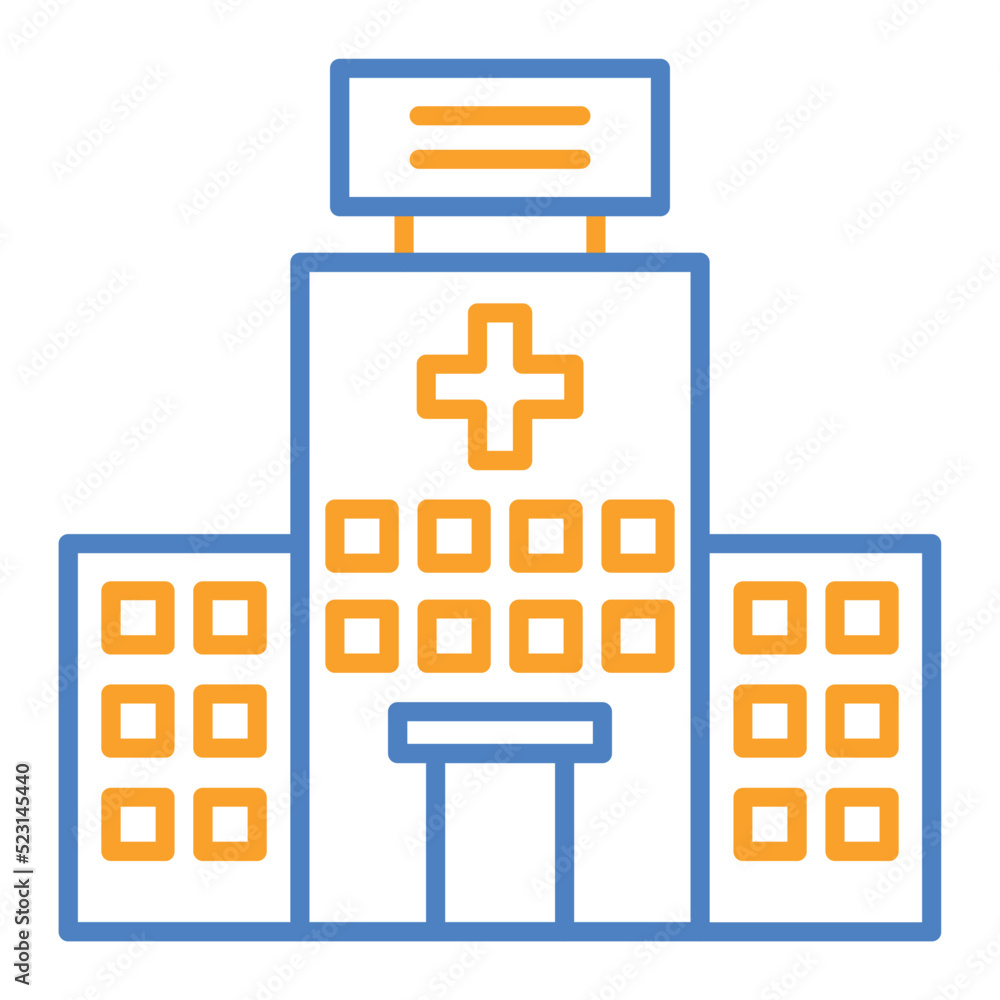 Hospital Building Blue And Orange Line Icon Hospital Building Blue And Orange Line Icon