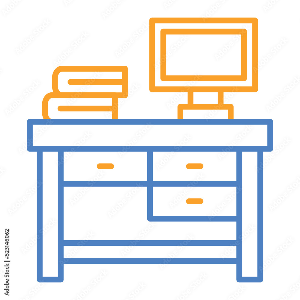 Desk Blue And Orange Line Icon Desk Blue And Orange Line Icon