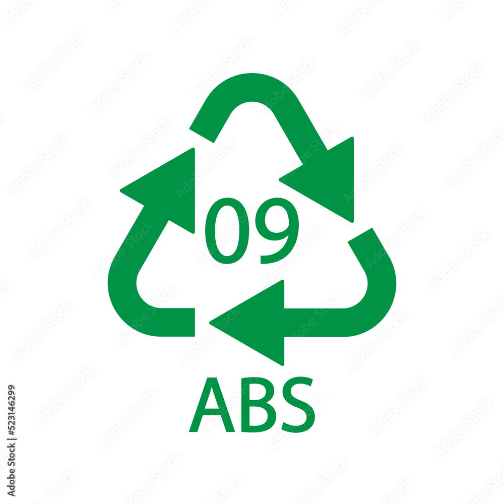 Plastic recycle symbol ABS 9 vector icon. Plastic recycling code ABS 09. Plastic recycle symbol ABS 9 vector icon. Plastic recycling code ABS 09.
